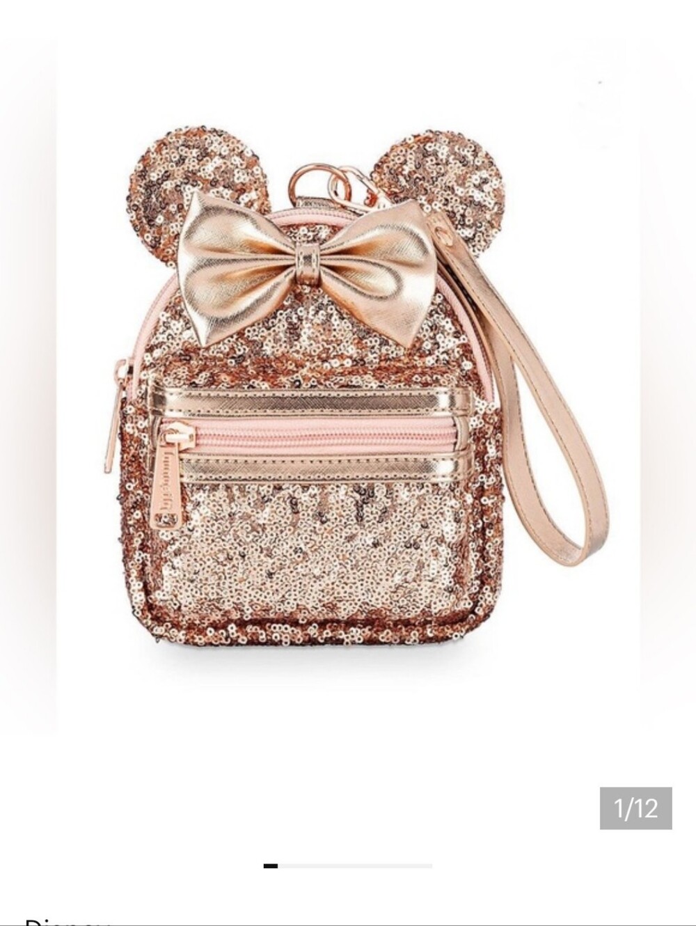 Disney Rose Gold Sequin Minnie Mouse Mini Wristlet